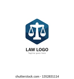 Law logo template design. Law logo with modern frame isolated on white background