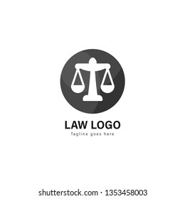 Law logo template design. Law logo with modern frame isolated on white background