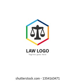 Law logo template design. Law logo with modern frame isolated on white background