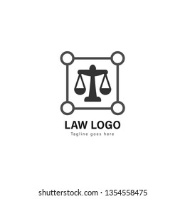 Law logo template design. Law logo with modern frame isolated on white background