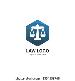 Law logo template design. Law logo with modern frame isolated on white background