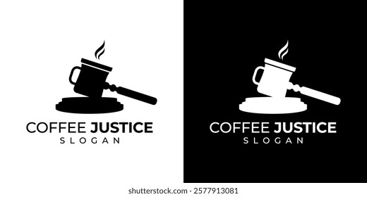 law logo vector. judge's hammer logo with coffee