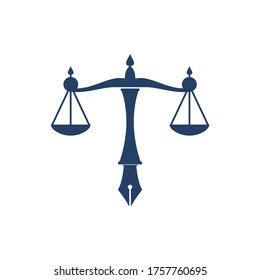 Law logo vector with judicial balance symbolic of justice scale in a pen nib. Logo vector for law, court, justice services and firms. 