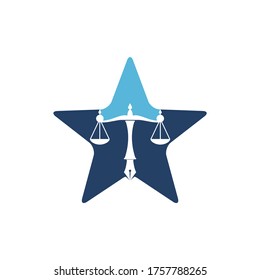 Law logo vector with judicial balance symbolic of justice scale in a pen nib. Logo vector for law, court, justice services and firms.