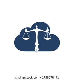 Law logo vector with judicial balance symbolic of justice scale in a pen nib. Logo vector for law, court, justice services and firms.