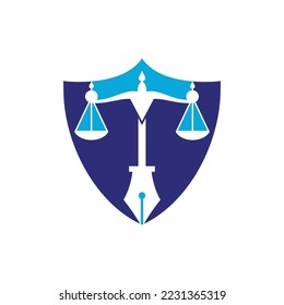 Law logo vector with judicial balance symbolic of justice scale in a pen nib. Logo vector for law, court, justice services and firms. 