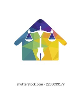 Law logo vector with judicial balance symbolic of justice scale in a pen nib. Logo vector for law, court, justice services and firms. 