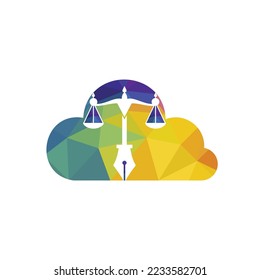 Law logo vector with judicial balance symbolic of justice scale in a pen nib. Logo vector for law, court, justice services and firms. 