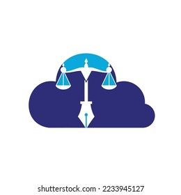 Law logo vector with judicial balance symbolic of justice scale in a pen nib. Logo vector for law, court, justice services and firms. 