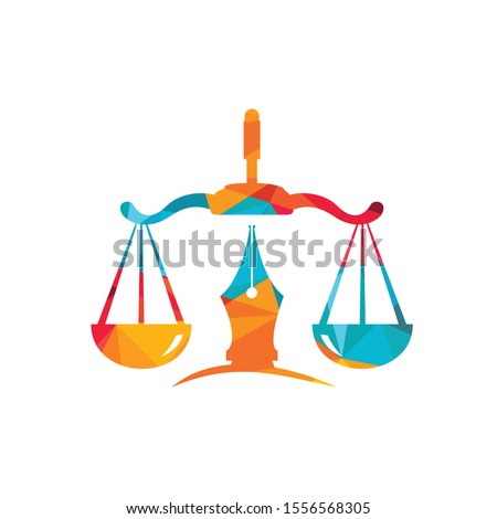 Law logo vector with judicial balance symbolic of justice scale in a pen nib. Logo vector for law, court, justice services and firms. 