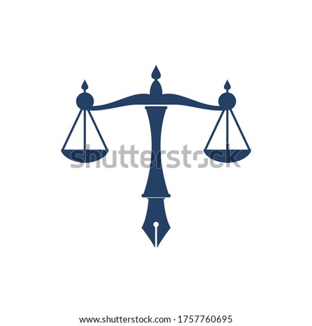 Law logo vector with judicial balance symbolic of justice scale in a pen nib. Logo vector for law, court, justice services and firms. 