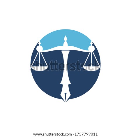 Law logo vector with judicial balance symbolic of justice scale in a pen nib. Logo vector for law, court, justice services and firms. 