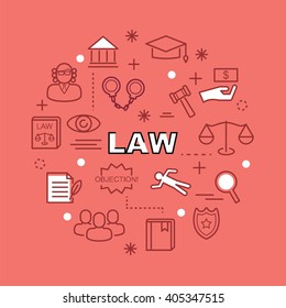 law minimal outline icons, vector pictogram set