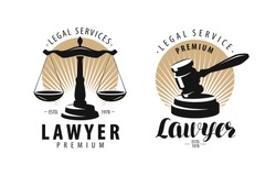 Law Office, Attorney, Lawyer Logo Or Label. Scales Of Justice, Gavel Symbol. Vector Illustration
