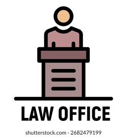 Icono de la oficina de abogados. Esquema de la oficina de la ley de Vector de color plano aislado
