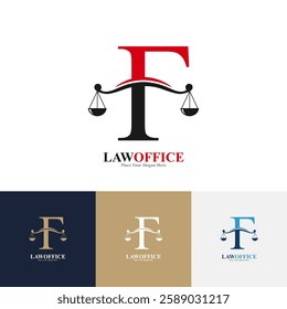 Law office letter F logo design vector. Suitable for lawyer, justice, law attorney, legal, lawyer service, scale, law firm, initial and label poster  