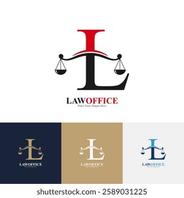 Law office letter L logo design vector. Suitable for lawyer, justice, law attorney, legal, lawyer service, scale, law firm, initial and label poster  