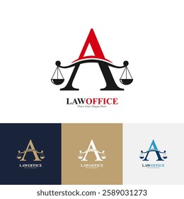 Law office letter A logo design vector. Suitable for lawyer, justice, law attorney, legal, lawyer service, scale, law firm, initial and label poster  