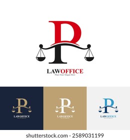 Law office letter P logo design vector. Suitable for lawyer, justice, law attorney, legal, lawyer service, scale, law firm, initial and label poster  