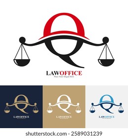 Law office letter Q logo design vector. Suitable for lawyer, justice, law attorney, legal, lawyer service, scale, law firm, initial and label poster  