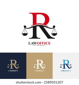 Law office letter R logo design vector. Suitable for lawyer, justice, law attorney, legal, lawyer service, scale, law firm, initial and label poster  