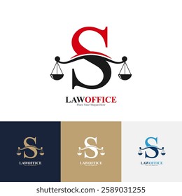 Law office letter S logo design vector. Suitable for lawyer, justice, law attorney, legal, lawyer service, scale, law firm, initial and label poster  