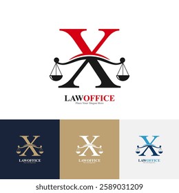 Law office letter X logo design vector. Suitable for lawyer, justice, law attorney, legal, lawyer service, scale, law firm, initial and label poster  