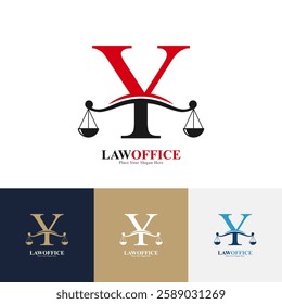 Law office letter Y logo design vector. Suitable for lawyer, justice, law attorney, legal, lawyer service, scale, law firm, initial and label poster  