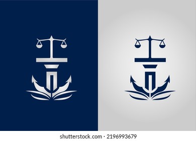 law office logo concept design with greek style columns formed by scales of justice and ship hook