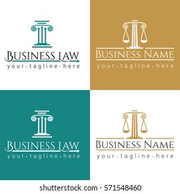 Law office logo with greece column and scales. The judge, Law firm logo template, lawyer set of vintage labels.