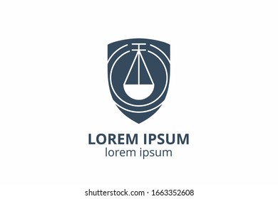 Law office logo set with scales of justice, illustrations. Act, principle, legal icon design. Vector vintage attorney, advocate labels, juridical firm badge.