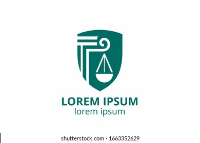 Law office logo set with scales of justice, illustrations. Act, principle, legal icon design. Vector vintage attorney, advocate labels, juridical firm badge.
