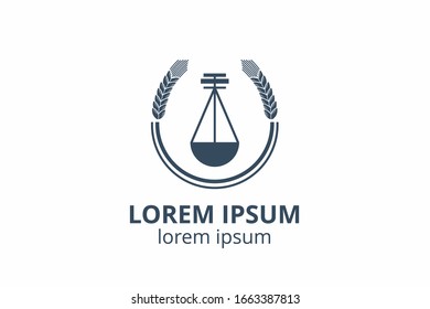 Law office logo set with scales of justice, illustrations. Act, principle, legal icon design. Vector vintage attorney, advocate labels, juridical firm badge.