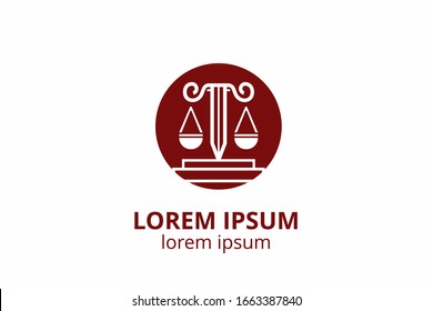 Law office logo set with scales of justice, illustrations. Act, principle, legal icon design. Vector vintage attorney, advocate labels, juridical firm badge.