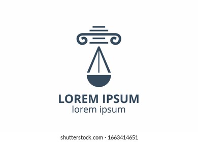 Law office logo set with scales of justice, illustrations. Act, principle, legal icon design. Vector vintage attorney, advocate labels, juridical firm badge.