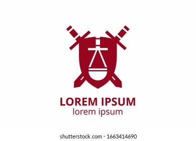 Law office logo set with scales of justice, illustrations. Act, principle, legal icon design. Vector vintage attorney, advocate labels, juridical firm badge.