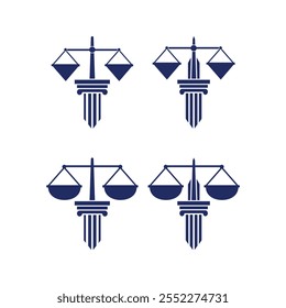 Law office logo set with scales of justice, illustrations. Vector vintage attorney, advocate labels, juridical firm badge. Attorney Law Scales Justice Lawyer Firm Pillar
