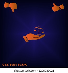 Law Office Logo Template, Hand and Scale of Justice Icon Vector illustration