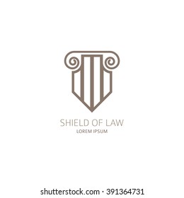 Law office logo template. Lawyer logo in the form of shield with greece column. Vector illustration.