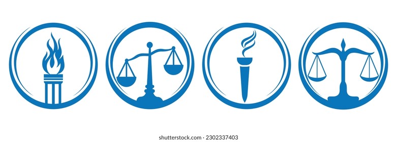  Law office logotypes set. Law logo collection. Scales of Justice icons