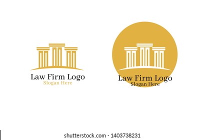 Law office logotypes set with scales of justice, gavel etc illustrations. Vector vintage attorney, advocate labels, juridical firm badges collection. Act, principle, legal icons design