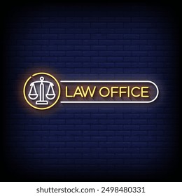 law office neon sign vector with brick wall background