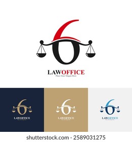 Law office number 6 logo design vector. Suitable for lawyer, justice, law attorney, legal, lawyer service, scale, law firm, initial and label poster 