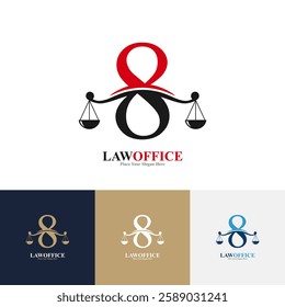 Law office number 8 logo design vector. Suitable for lawyer, justice, law attorney, legal, lawyer service, scale, law firm, initial and label poster 