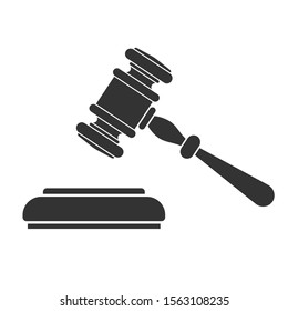 Law And Order Or Auction Concept. Protection Logotype With Gavel Judge Or Auctioneer. Concept Auction, Justice. Flat Icons For Poster, Web Site, Advertising, Logo. Isolated Vector Illustration