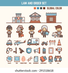 law and order infographic elements for kid including characters and icons