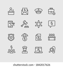 Conjunto de iconos vectores lineales de ley y orden