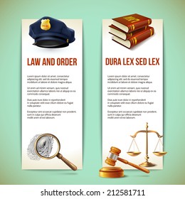 Law and order police criminal and prosecution vertical banners vector illustration