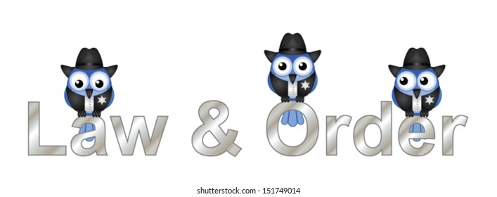 Law and order text with American Sheriffs isolated on white background