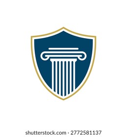 law pillar logo vector icon illustration, Shield with column icon logo symbol